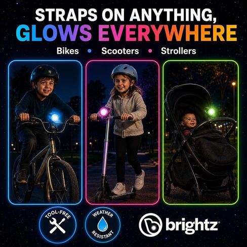 مصباح أمامي للدراجة من Brightz HaloBrightz - 75 لومن ضوء أمامي قابل لإعادة الشحن مع حلقة هالة متغيرة اللون، 3 أوضاع، شعاع 100 قدم - ضوء دراجة مقاوم للطقس بدون أدوات لسلامة الأطفال in Kuwait