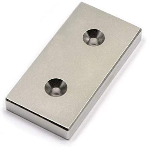 CMS MAGNETICS - (قطعة واحدة) مغناطيس نيوديميوم مستطيل N42 مقاس 2 × 1 × 0.25 بوصة مع شريط أرضي نادر بفتحات مزدوجة #6 لمشاريع المنزل والمدرسة in Kuwait