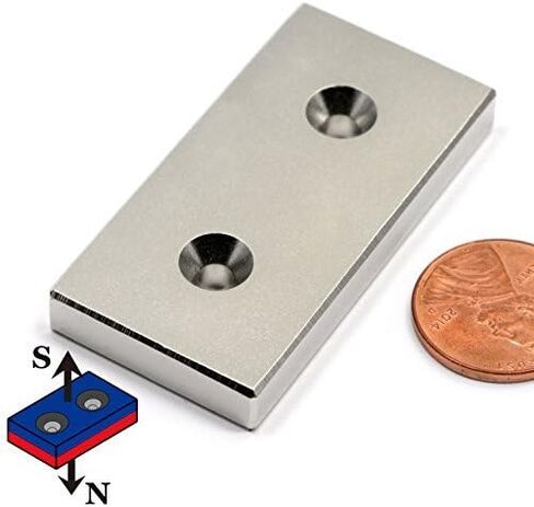 CMS MAGNETICS - (قطعة واحدة) مغناطيس نيوديميوم مستطيل N42 مقاس 2 × 1 × 0.25 بوصة مع شريط أرضي نادر بفتحات مزدوجة #6 لمشاريع المنزل والمدرسة in Kuwait