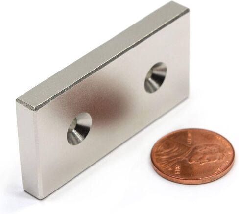 CMS MAGNETICS - (قطعة واحدة) مغناطيس نيوديميوم مستطيل N42 مقاس 2 × 1 × 0.25 بوصة مع شريط أرضي نادر بفتحات مزدوجة #6 لمشاريع المنزل والمدرسة in Kuwait