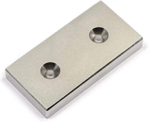 CMS MAGNETICS - (قطعة واحدة) مغناطيس نيوديميوم مستطيل N42 مقاس 2 × 1 × 0.25 بوصة مع شريط أرضي نادر بفتحات مزدوجة #6 لمشاريع المنزل والمدرسة in Kuwait