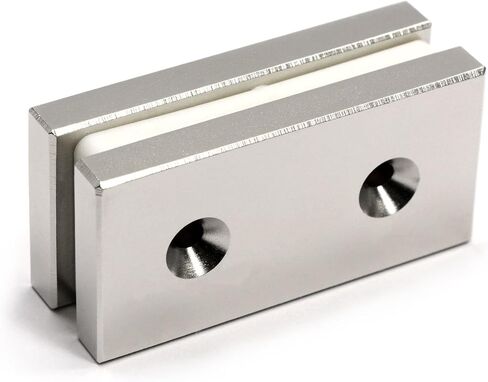 CMS MAGNETICS - (قطعة واحدة) مغناطيس نيوديميوم مستطيل N42 مقاس 2 × 1 × 0.25 بوصة مع شريط أرضي نادر بفتحات مزدوجة #6 لمشاريع المنزل والمدرسة in Kuwait