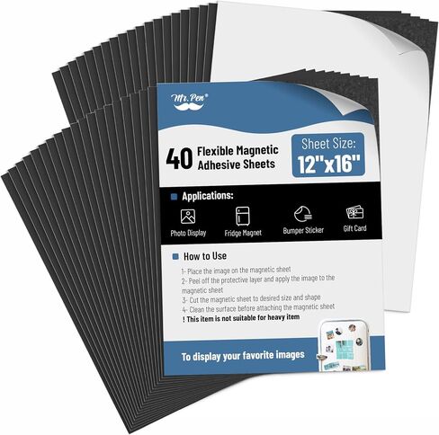 Mr. Pen- Adhesive Magnetic Sheets, 12" x 16", 40 Pack, Cuttable Magnets Flexible Magnet Sheets with Adhesive for Crafts Photos, Classroom Decorations, Easy Peel and Stickers for Planning in Kuwait