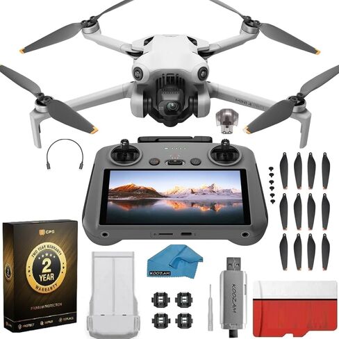 DJI Mini 4 Pro Drone with RC 2 Controller (With Screen) Folding Drone with 4K Video, Under 249g, Vision Sensing Bundle with 128GB Memory Card, 2 Year Warranty in Kuwait
