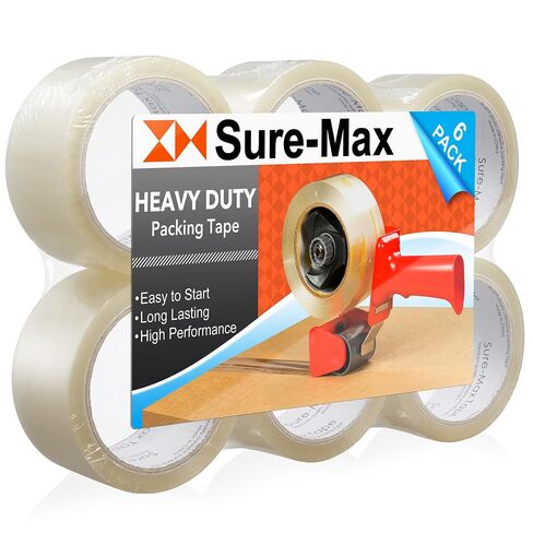 Sure-Max 12 Rolls Heavy-Duty Shipping & Packing Tape (2" x 60 yard/180' Each) - Moving & Adhesive Carton Sealing - 2.7mil Clear in Kuwait