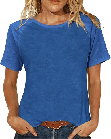 Women's Tops Short Sleeve Crew Neck Casual Going Out Basic Tees Pure Loose Fashion Breathable Tees Vacation in Kuwait