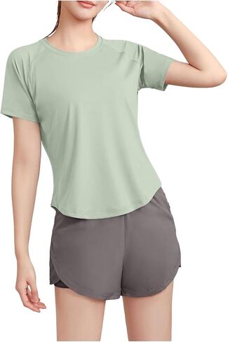 Workout T Shirts Women Yoga Sports Tops Short Sleeve Soft Stretch Active Shirt Quick Dry Breathable Tee Top in Kuwait