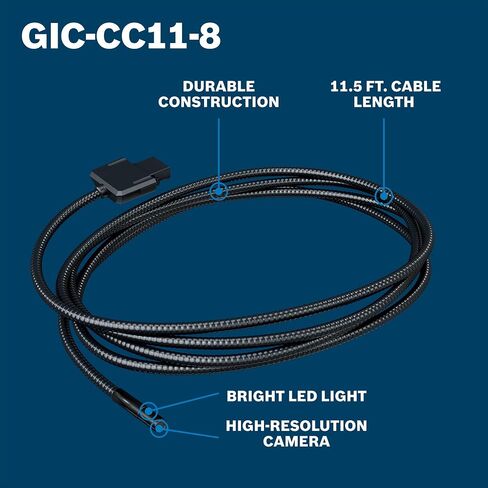 BOSCH GIC-CC11-8 Inspection Camera Cable - 11.5 Ft High-Res 1280x720, Slim 8.3mm Head, IP67 Durable Design with LED Light & Orientation Indicator for GIC4-23C & GIC5-27C in Kuwait