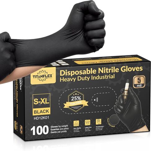 TitanFlex Disposable Nitrile Exam Gloves, 5 Mil, Black, Heavy Duty, Latex Free, Food Safe for Cooking & Food Prep in Kuwait
