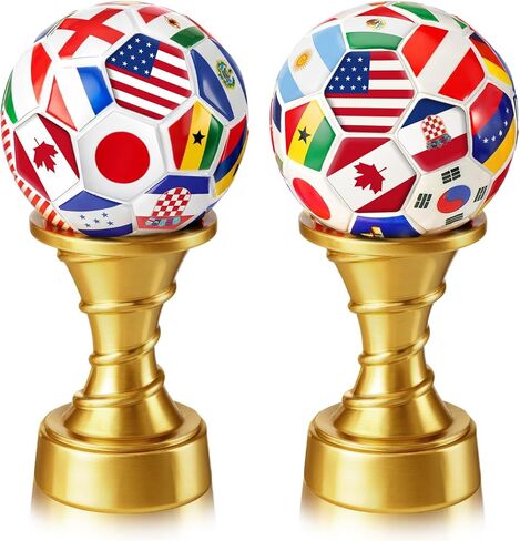 Simgoing 2 Pcs Soccer Award Trophy Cup Resin International Soccer Trophy World Flags Pattern Team Reward Prize Gift for Sports Event Celebration Home Table Centerpiece Football Party Favors in Kuwait
