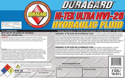 Duragard Hi-Tek Ultra HVI 26 سائل هيدروليكي ذو درجة حرارة منخفضة - سطل 5 جالون (استبدال Univis HVI 26) in Kuwait