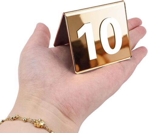 Mirrored Gold Table Numbers 1-50, Acrylic Tent Style Card Signs - Double-Sided Standing Numbers for Wedding Reception, Restaurant Seating & Event Decor in Kuwait