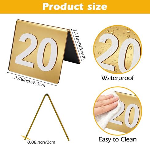 Mirrored Gold Table Numbers 1-50, Acrylic Tent Style Card Signs - Double-Sided Standing Numbers for Wedding Reception, Restaurant Seating & Event Decor in Kuwait