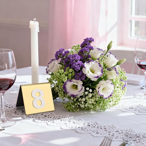 Mirrored Gold Table Numbers 1-50, Acrylic Tent Style Card Signs - Double-Sided Standing Numbers for Wedding Reception, Restaurant Seating & Event Decor in Kuwait