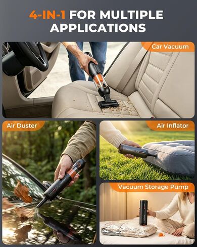 Cordless Car Vacuum, 20000Pa Strong Suction Power, 7800mAh Battery, 4-in-1 Electric Handheld Vacuum, Type-C Fast Charge, 50 Mins Runtime Eco Mode, Portable Mini Vac for Car, Home, Office, Pet in Kuwait