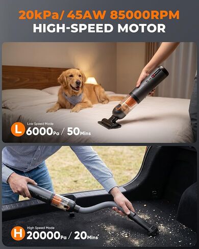 Cordless Car Vacuum, 20000Pa Strong Suction Power, 7800mAh Battery, 4-in-1 Electric Handheld Vacuum, Type-C Fast Charge, 50 Mins Runtime Eco Mode, Portable Mini Vac for Car, Home, Office, Pet in Kuwait