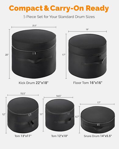 5-Piece Drum Case Set Bundle with 40" Heavy Duty Drum Hardware Bag in Kuwait