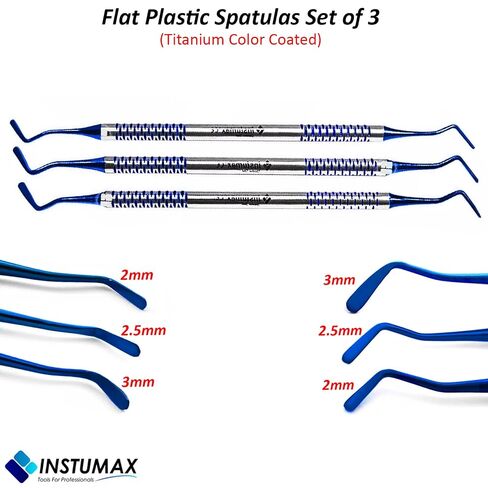 INSTUMAX Dental Flat Plastic Spatulas Set – 3 Composite Filling Instruments with Titanium-Coated Blue Tips (2mm, 2.5mm, 3mm) – Precision Tools for Dental Restoration, Durable & Non-Stick in Kuwait