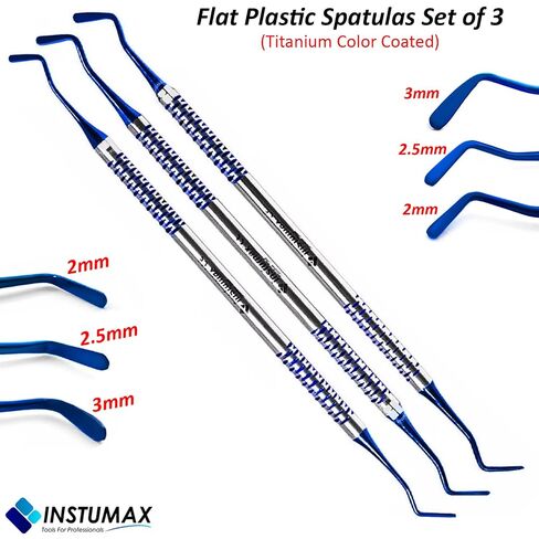 INSTUMAX Dental Flat Plastic Spatulas Set – 3 Composite Filling Instruments with Titanium-Coated Blue Tips (2mm, 2.5mm, 3mm) – Precision Tools for Dental Restoration, Durable & Non-Stick in Kuwait