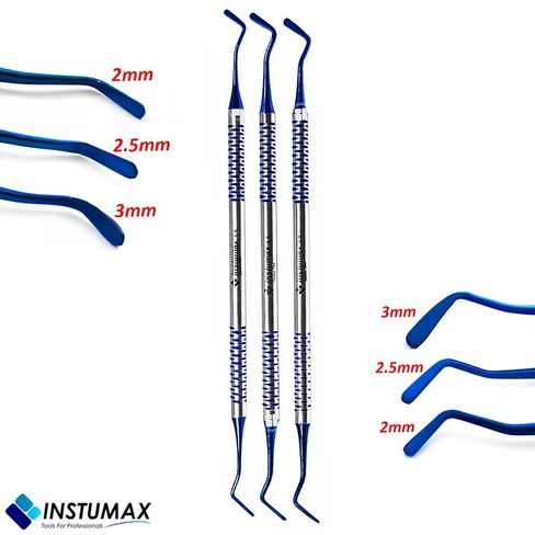 INSTUMAX Dental Flat Plastic Spatulas Set – 3 Composite Filling Instruments with Titanium-Coated Blue Tips (2mm, 2.5mm, 3mm) – Precision Tools for Dental Restoration, Durable & Non-Stick in Kuwait