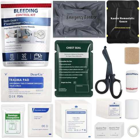 Bleeding Control Kit, Portable Emergency Trauma First Aid Kit with Compression Bandage, Gauze and Chest Seal, for Car Travel Camping Hiking Outdoor Preparedness in Kuwait