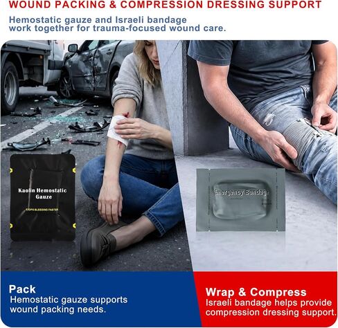 Bleeding Control Kit, Portable Emergency Trauma First Aid Kit with Compression Bandage, Gauze and Chest Seal, for Car Travel Camping Hiking Outdoor Preparedness in Kuwait