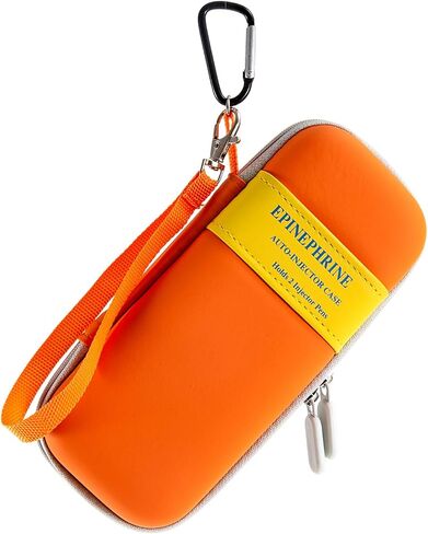 حقيبة حمل EpiPen باللون البرتقالي مع حلقة تسلق وحبل للمعصم، حقيبة تخزين صلبة متينة لأقلام الإبينفرين ومستلزمات الطوارئ (الجراب فقط) in Kuwait