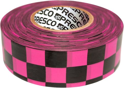 NO Adhesive, Presco PresGlo Checkerboard Patterned Roll Flagging Tape, 1-3/16 in. x 50 yds. (Neon Pink/Black Checkerboard) in Kuwait