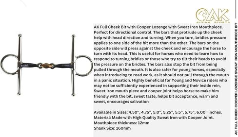 AK Full Cheek Snaffle Bit – Copper Lozenge Sweet Iron Mouthpiece, Stainless Steel Horse Riding & Training Bit AKRS-2614 in Kuwait