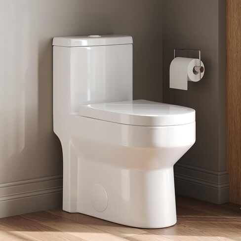 DeerValley Compact One Piece Toilet Standard Seat Height for Small Bathroom Dual Flush 1.1/1.6 GPF Powerful and Quiet 12'' Rough-In Skirted Toilet in Kuwait
