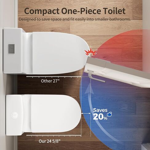 DeerValley Compact One Piece Toilet Standard Seat Height for Small Bathroom Dual Flush 1.1/1.6 GPF Powerful and Quiet 12'' Rough-In Skirted Toilet in Kuwait
