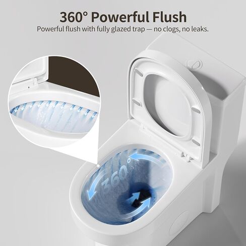 DeerValley Compact One Piece Toilet Standard Seat Height for Small Bathroom Dual Flush 1.1/1.6 GPF Powerful and Quiet 12'' Rough-In Skirted Toilet in Kuwait