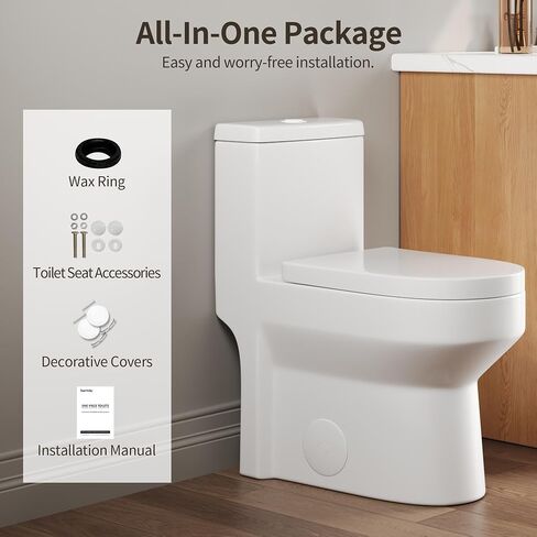 DeerValley Compact One Piece Toilet Standard Seat Height for Small Bathroom Dual Flush 1.1/1.6 GPF Powerful and Quiet 12'' Rough-In Skirted Toilet in Kuwait