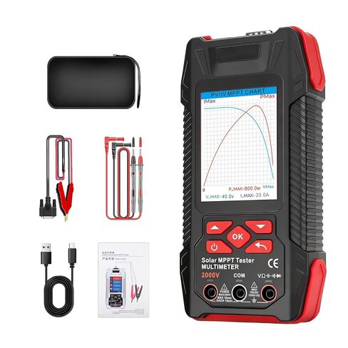 2000W Solar Panel Tester, 2-in-1 MPPT Photovoltaic Meter & 60000-Count Digital Multimeter with 2000V AC/DC, 3.2" Color Display for PV Panel Testing, Installation & Maintenance in Kuwait