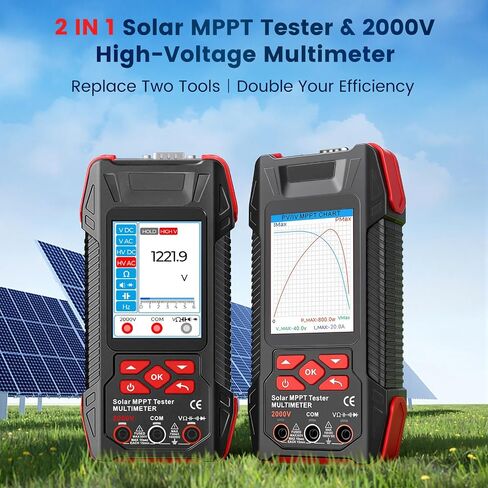 2000W Solar Panel Tester, 2-in-1 MPPT Photovoltaic Meter & 60000-Count Digital Multimeter with 2000V AC/DC, 3.2" Color Display for PV Panel Testing, Installation & Maintenance in Kuwait