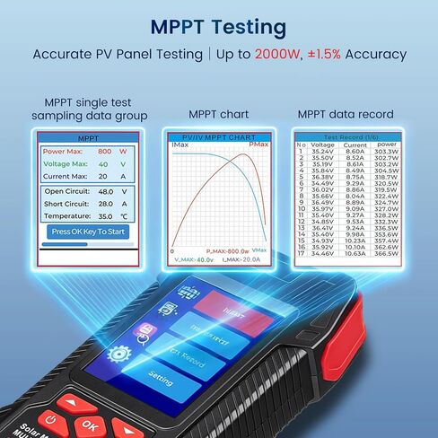 2000W Solar Panel Tester, 2-in-1 MPPT Photovoltaic Meter & 60000-Count Digital Multimeter with 2000V AC/DC, 3.2" Color Display for PV Panel Testing, Installation & Maintenance in Kuwait