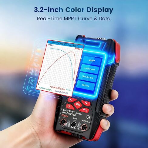 2000W Solar Panel Tester, 2-in-1 MPPT Photovoltaic Meter & 60000-Count Digital Multimeter with 2000V AC/DC, 3.2" Color Display for PV Panel Testing, Installation & Maintenance in Kuwait