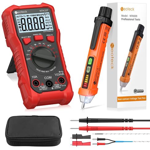 Neoteck 12-1000V Non-Contact Voltage Detector Pen and 2000 Counts Digital Multimeter for Live/Null Wire Distinguish, NCV AC/DC Voltage Current Resistance Capacitance Frequency Measuring in Kuwait