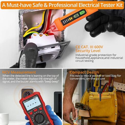 Neoteck 12-1000V Non-Contact Voltage Detector Pen and 2000 Counts Digital Multimeter for Live/Null Wire Distinguish, NCV AC/DC Voltage Current Resistance Capacitance Frequency Measuring in Kuwait