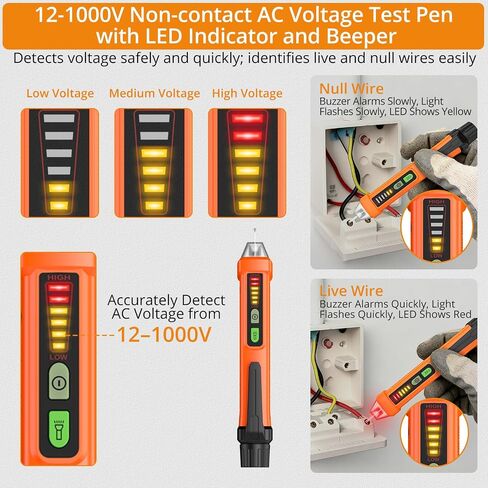 Neoteck 12-1000V Non-Contact Voltage Detector Pen and 2000 Counts Digital Multimeter for Live/Null Wire Distinguish, NCV AC/DC Voltage Current Resistance Capacitance Frequency Measuring in Kuwait
