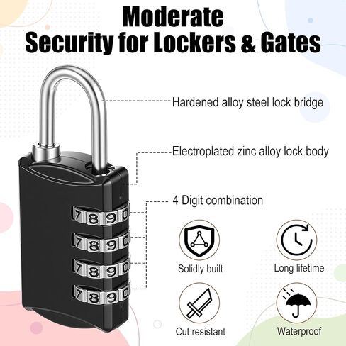 15 Pack Black Combination Lock for Locker 4 Digit Outdoor High Security Waterproof Padlock for Gym, Sports, Fence, Toolbox, Gate, Case, Outdoor, Hasp Storage, School, Luggage, Backpacks in Kuwait