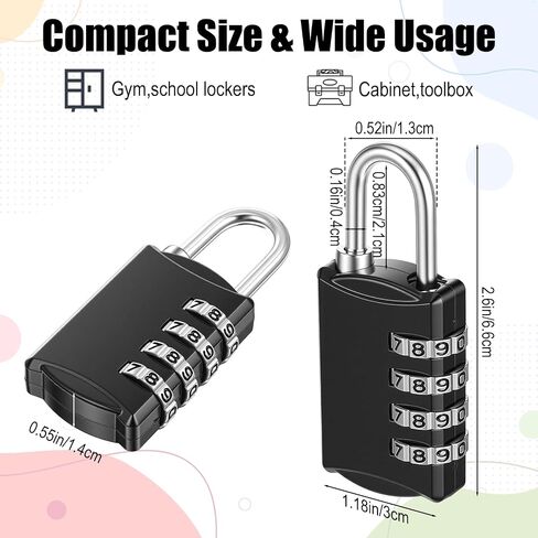 15 Pack Black Combination Lock for Locker 4 Digit Outdoor High Security Waterproof Padlock for Gym, Sports, Fence, Toolbox, Gate, Case, Outdoor, Hasp Storage, School, Luggage, Backpacks in Kuwait