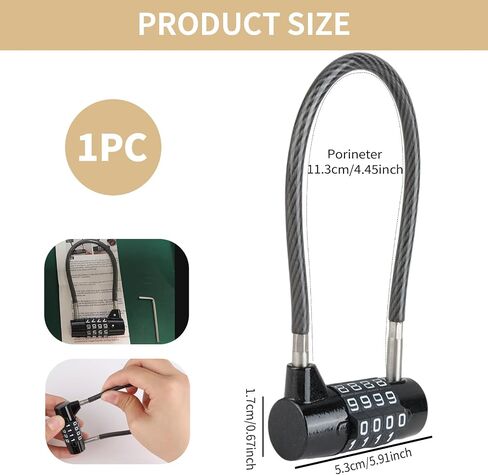 4-Digit Cable Locks with Combination, Resettable Code Steel Cable Lock for Yard Furniture, Weed Trimmers, Tools, Garden Gates and Refrigerator Handles, Versatile Home and Outdoor Security in Kuwait