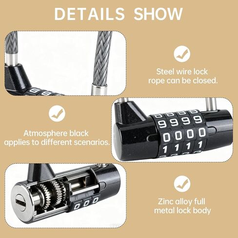 4-Digit Cable Locks with Combination, Resettable Code Steel Cable Lock for Yard Furniture, Weed Trimmers, Tools, Garden Gates and Refrigerator Handles, Versatile Home and Outdoor Security in Kuwait