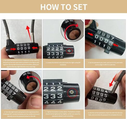 4-Digit Cable Locks with Combination, Resettable Code Steel Cable Lock for Yard Furniture, Weed Trimmers, Tools, Garden Gates and Refrigerator Handles, Versatile Home and Outdoor Security in Kuwait