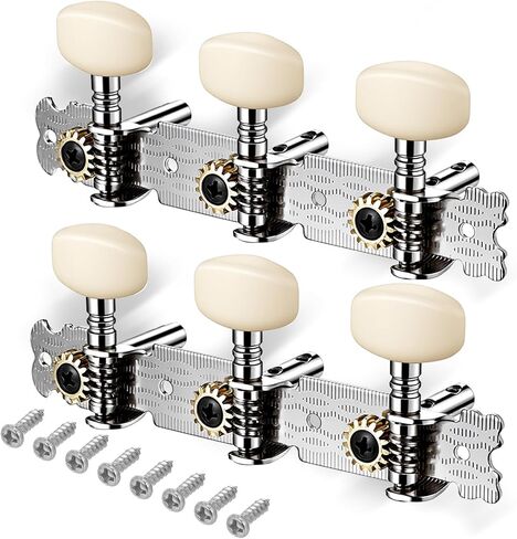 2PCS Guitar Tuning Pegs, 3L3R Acoustic Guitar Tuning Pegs, Chrome Plated Machine Heads with White Buttons for Acoustic-Guitar Replacement in Kuwait