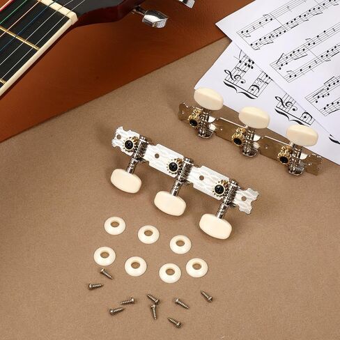 2PCS Guitar Tuning Pegs, 3L3R Acoustic Guitar Tuning Pegs, Chrome Plated Machine Heads with White Buttons for Acoustic-Guitar Replacement in Kuwait