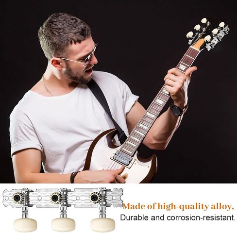 2PCS Guitar Tuning Pegs, 3L3R Acoustic Guitar Tuning Pegs, Chrome Plated Machine Heads with White Buttons for Acoustic-Guitar Replacement in Kuwait