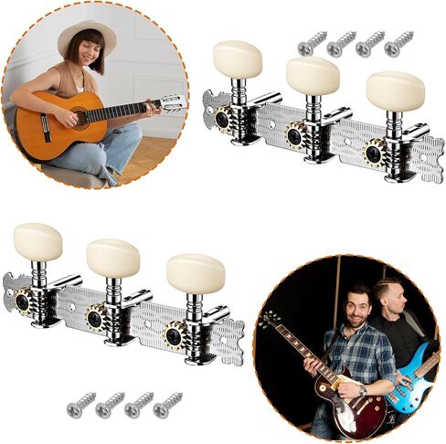 2PCS Guitar Tuning Pegs, 3L3R Acoustic Guitar Tuning Pegs, Chrome Plated Machine Heads with White Buttons for Acoustic-Guitar Replacement in Kuwait