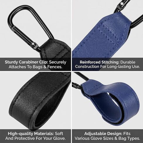 Baseball Glove Clip, 4 Pcs Adjustable Baseball Glove Holder for Hanging Bags Training Sports Gear Bag Attachment with Hanging Loops Travel Organizer for Gloves Training Equipment, Black & Blue in Kuwait